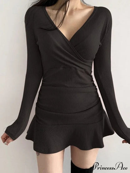 Black Ruched Graceful Bodycon Mini Dress