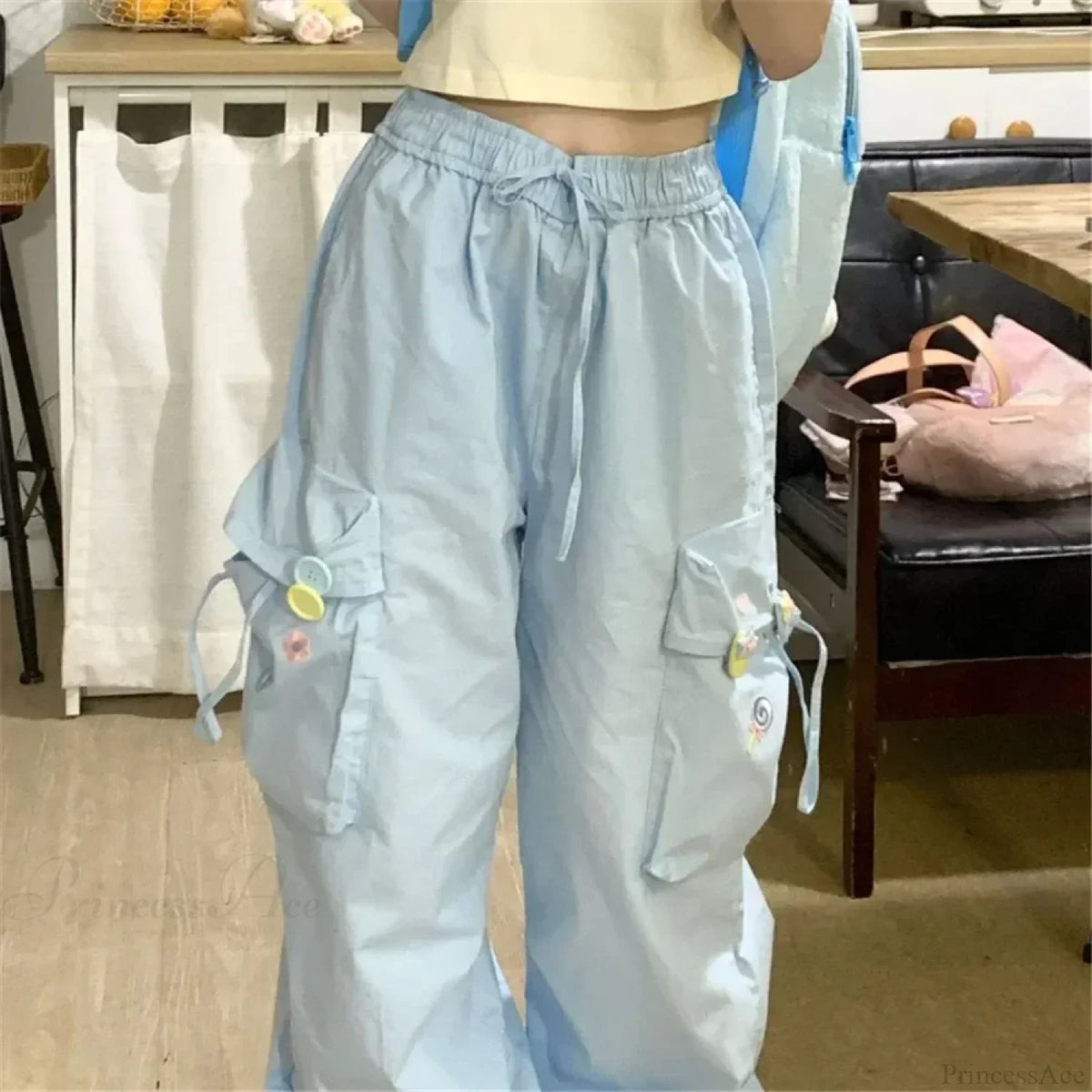 Blue Sweet Embroidered Casual Japanese Trend Pant