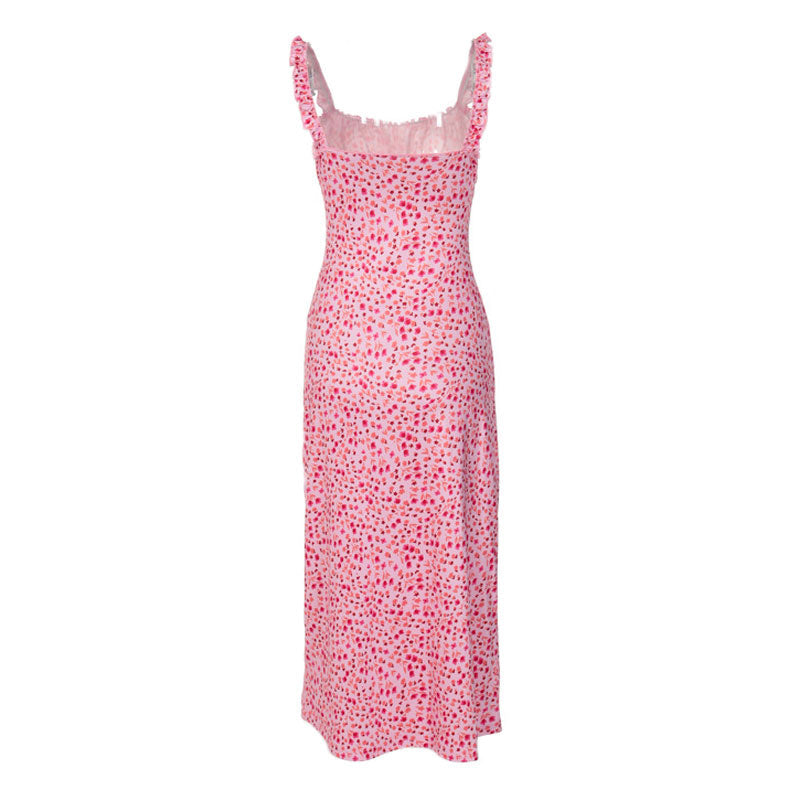 Floral Print Sweetheart Ruched Spaghetti Strap Midi Dress