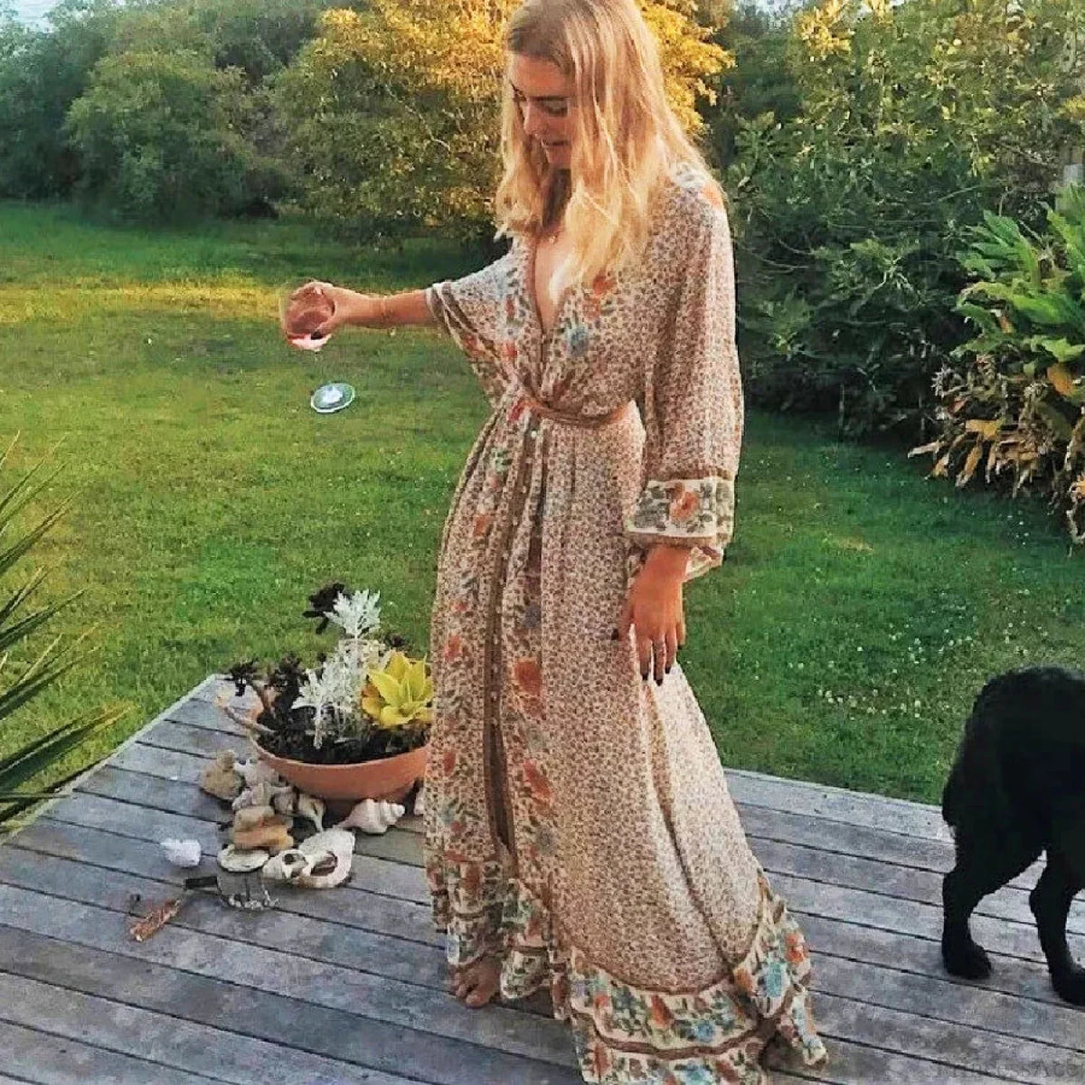 Boho Floral Print Maxi Dress
