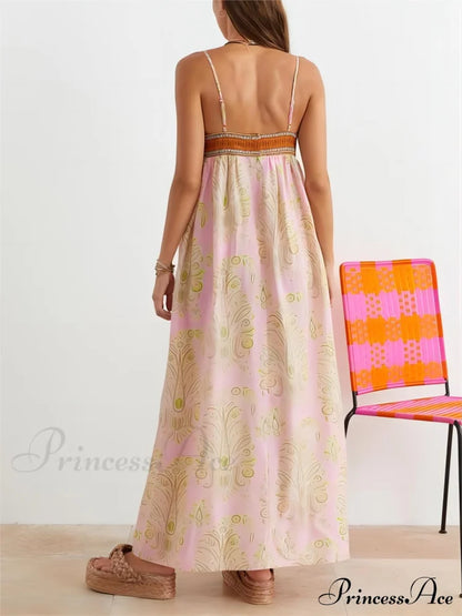 Bosnian Folk Floral Charming Thin Strap Midi Dress