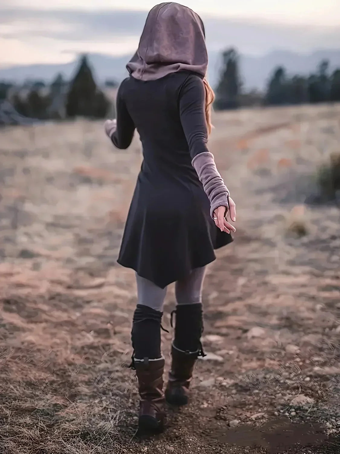 Celestial Sun Moon Graphic Hooded Fingerless Glove Sleeve Mini Dress