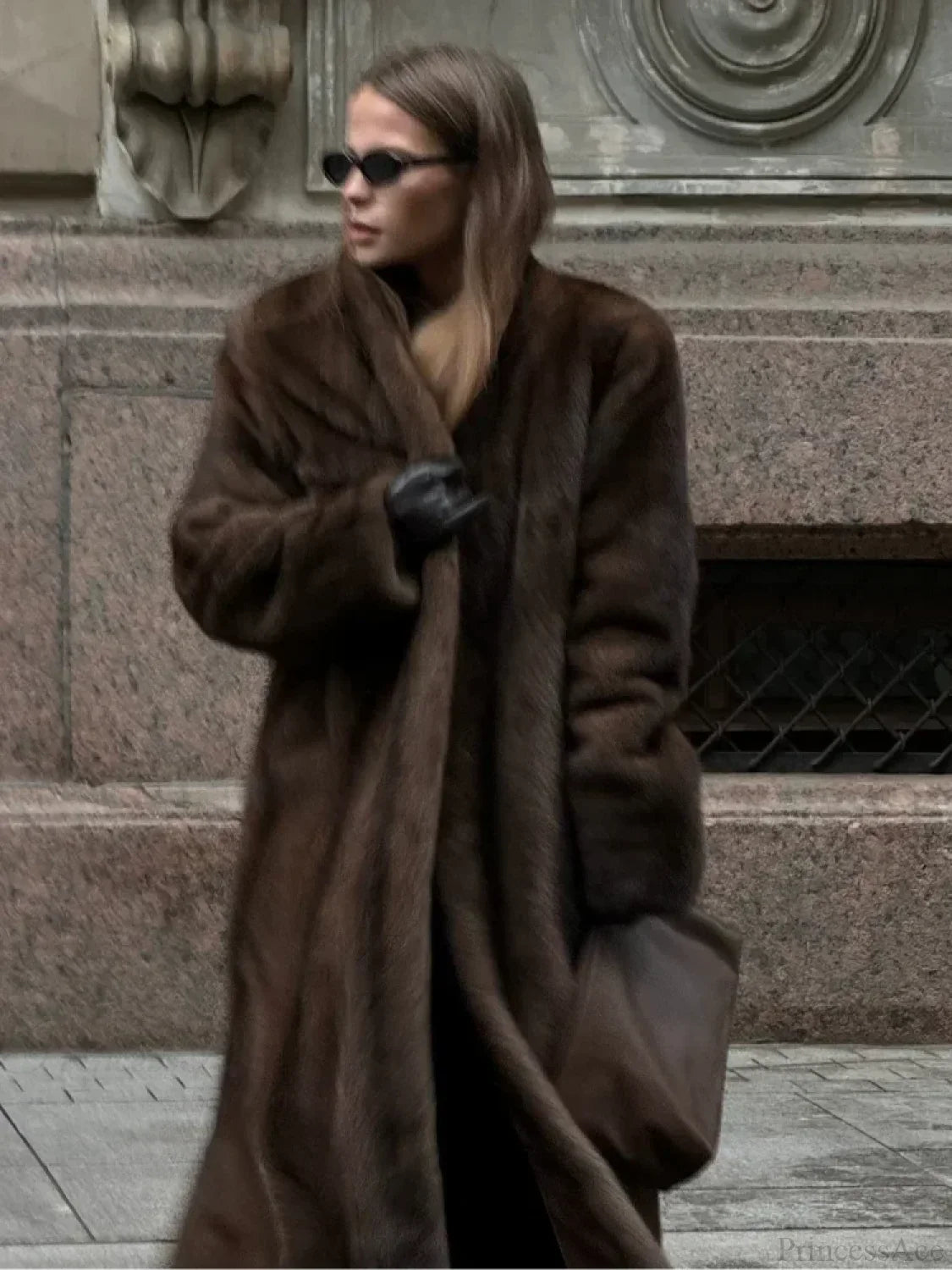 Brown Long Sleeve Plush Coat