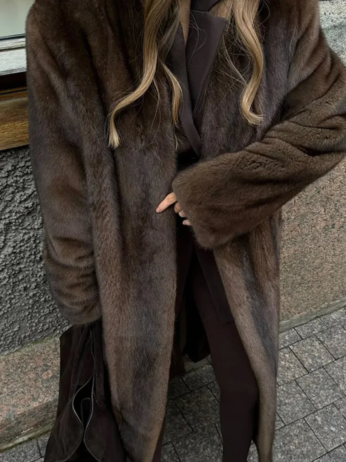 Brown Long Sleeve Plush Coat
