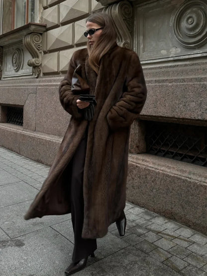 Brown Long Sleeve Plush Coat