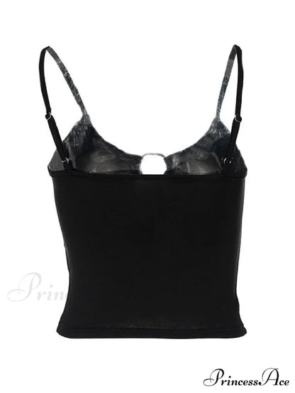 Buckle Strap Black Trendy Bodycon Crop Top