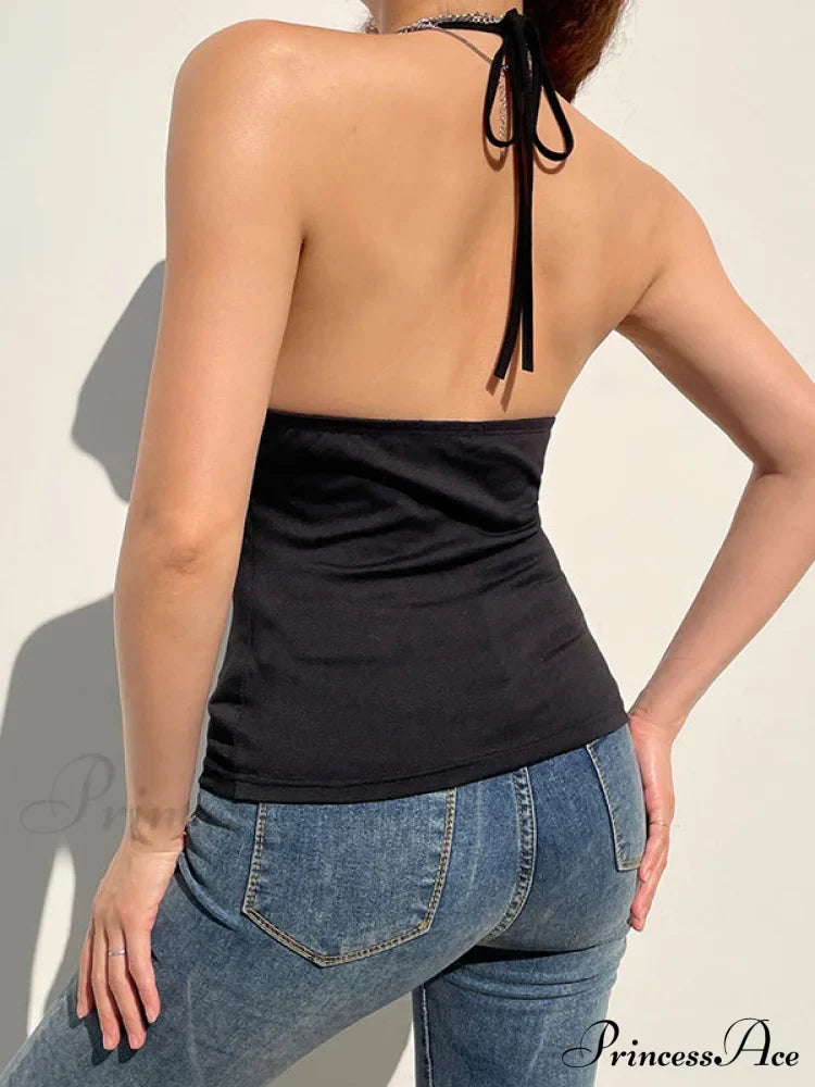 Buckle Strap Black Trendy Bodycon Crop Top