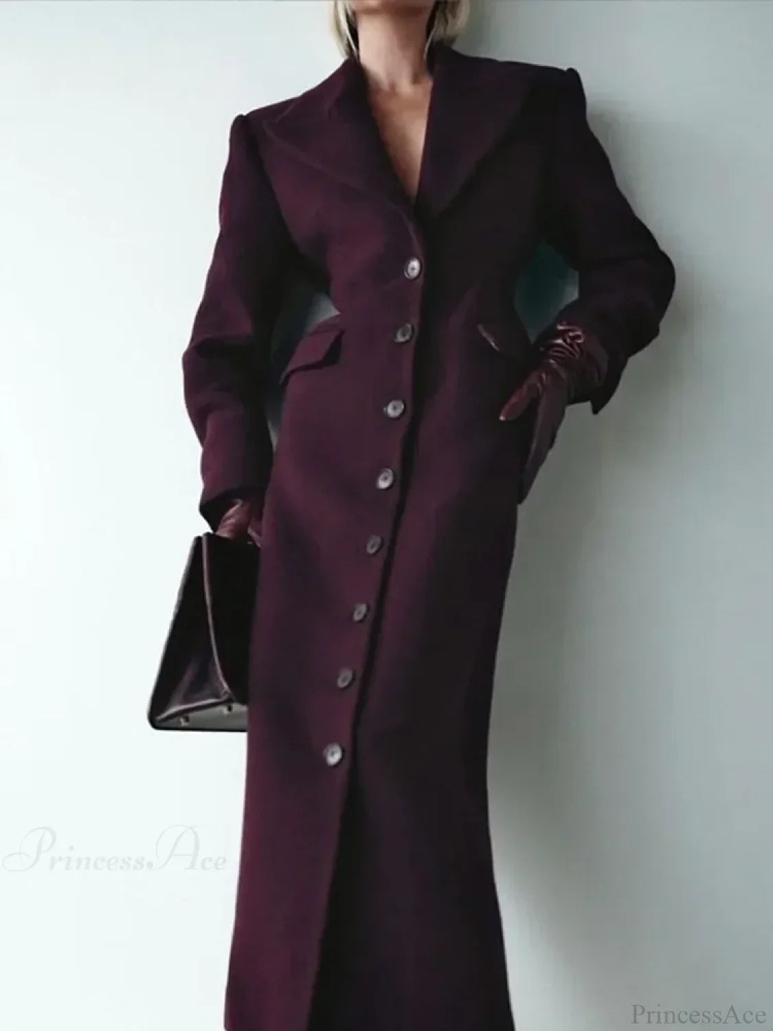 Burgundy Fake Pockets Overcoat