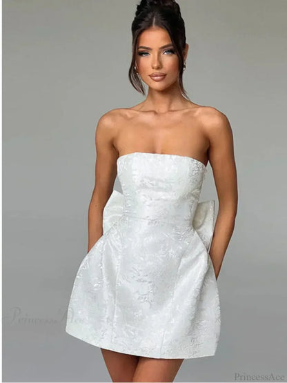 Jacquard Floral Strapless Bow Back A-Line Mini Dress