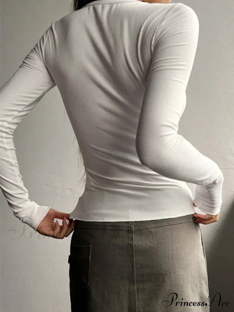 buttoned top U-neck long-sleeved knitted for women
