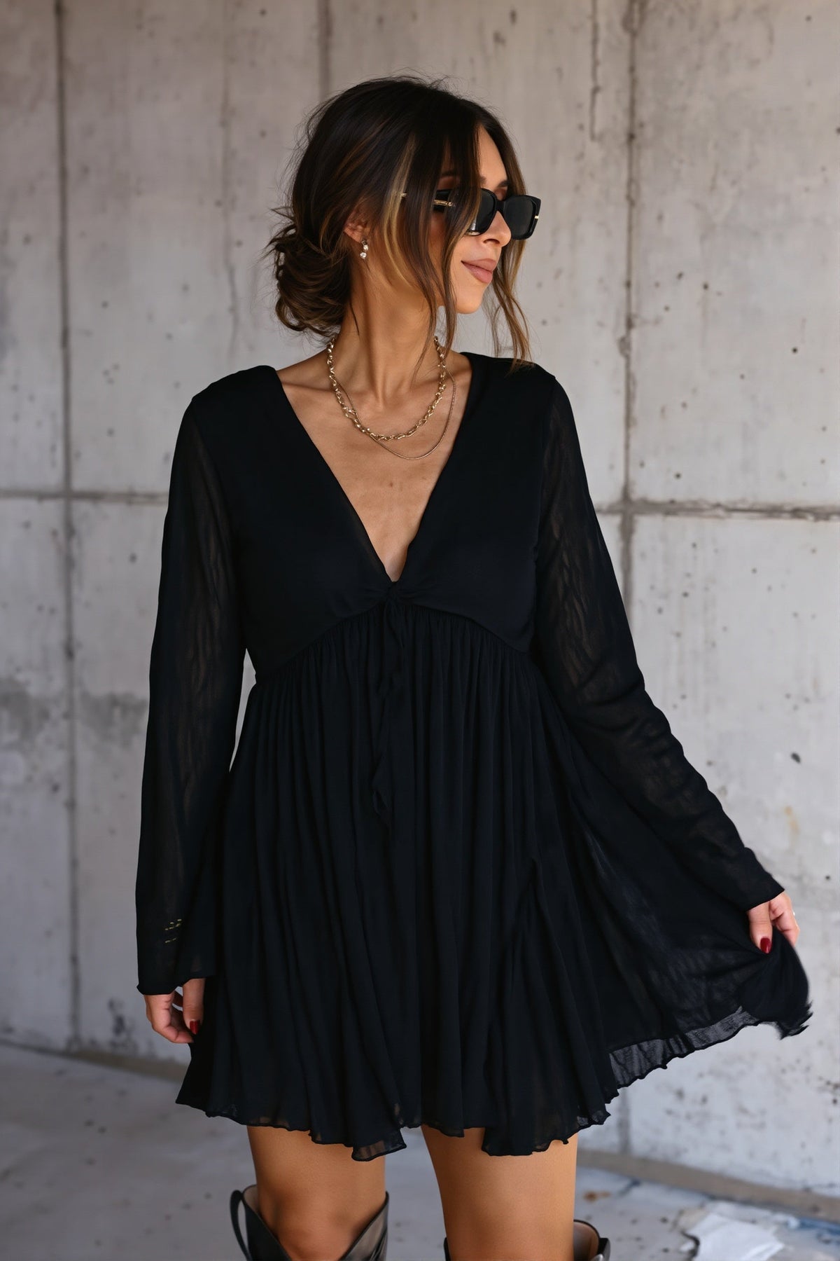 Sheer Chiffon Flowy Mini Dress