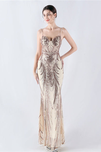 Boned Sequin Embroidered Formal Dress