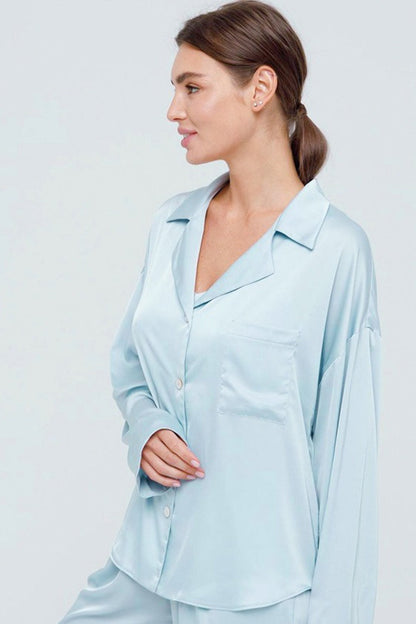 Satin Long Sleeve Robe Pants Pajama Set