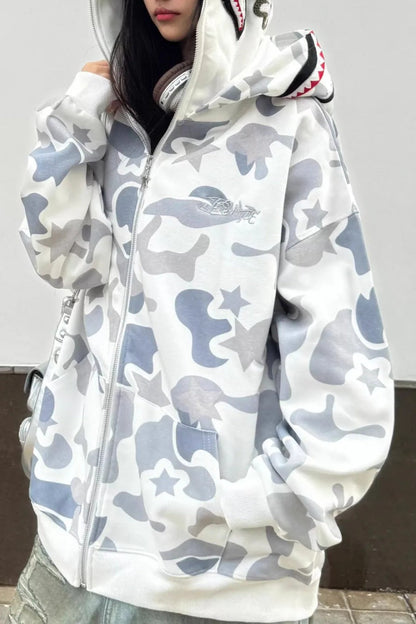 Double Hood Camo Embroidered Hoodie