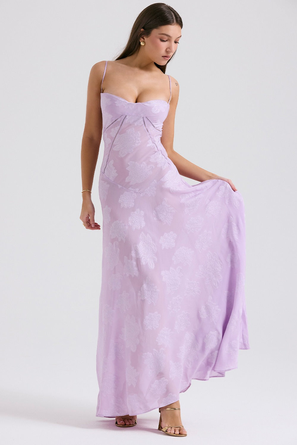 Bustier Seam Spaghetti Strap Devore Burnout Maxi Dress
