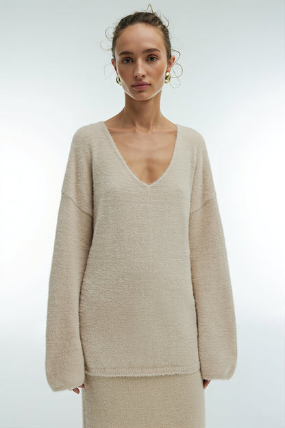 Loose Fuzzy Knit Sweater Maxi Skirt Set