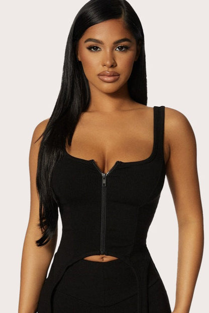 U Neck Zip Back Knit Top