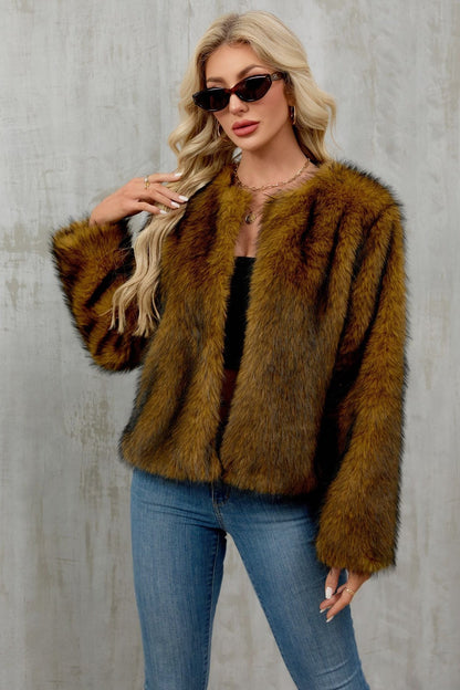 Cropped Faux Fur Zip Coat