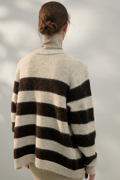 Textured Stripe V-Neck Knit Top