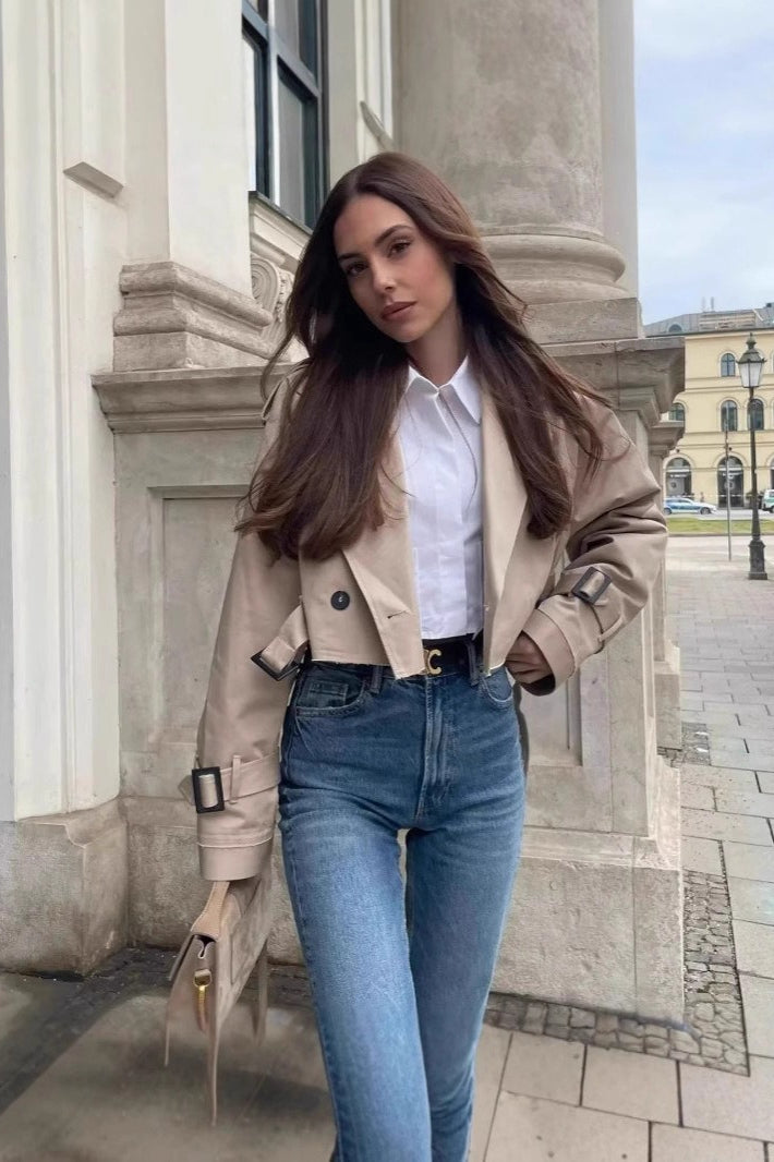 Belted Cropped Trench Jacket