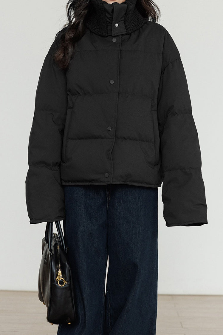 Knit Collar White Duck Down Puffer Jacket