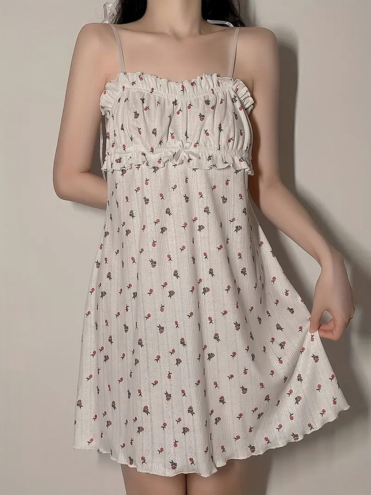 Summer Spaghetti Strap Mini Dress with Floral Print
