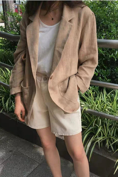 Retro Khaki Linen Blazer