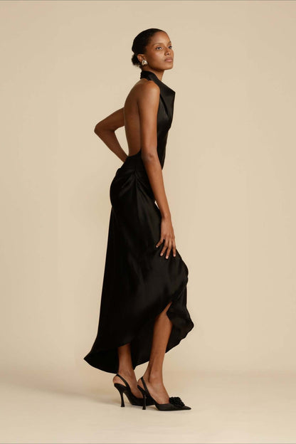 Elegant Satin Slit Backless Party Dress