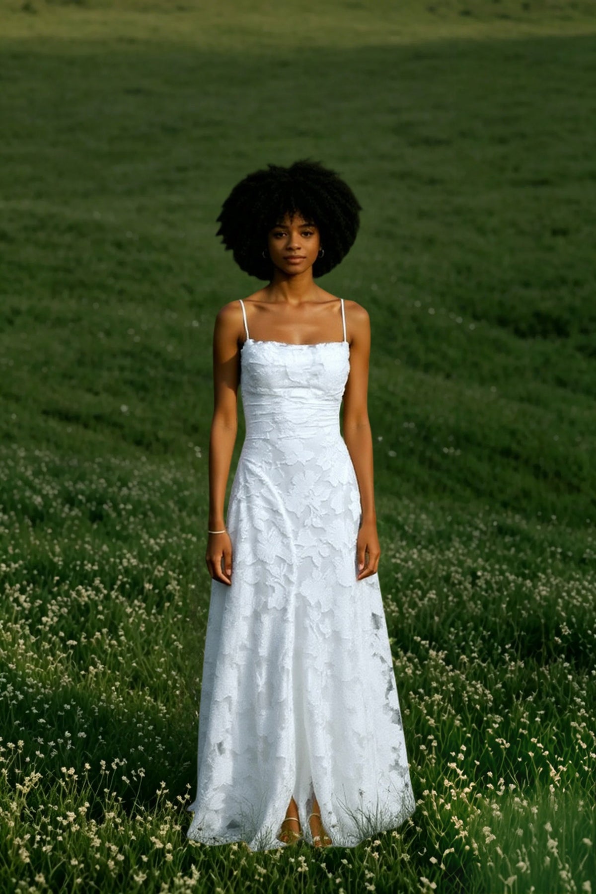 Spaghetti Strap Square Neck Floral Lace A-Line Floor Length Gown