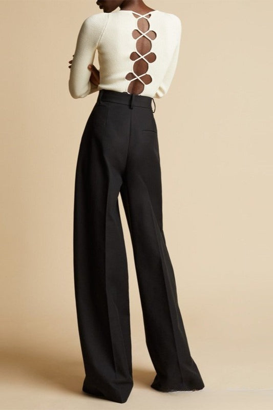 High Waist Straight Wide Leg Floor Length Casual Pants