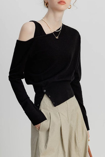 Asymmetric Neckline Chic Knit Top
