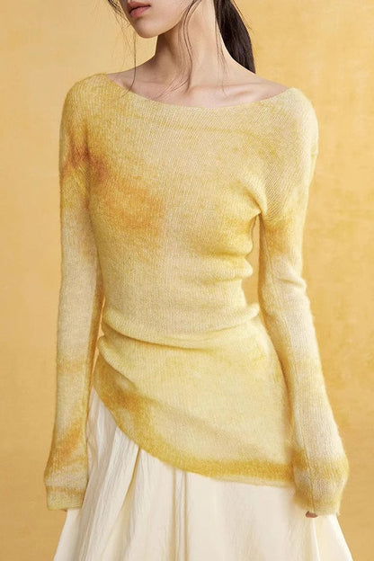 Soft Deconstructed Print Knit Top