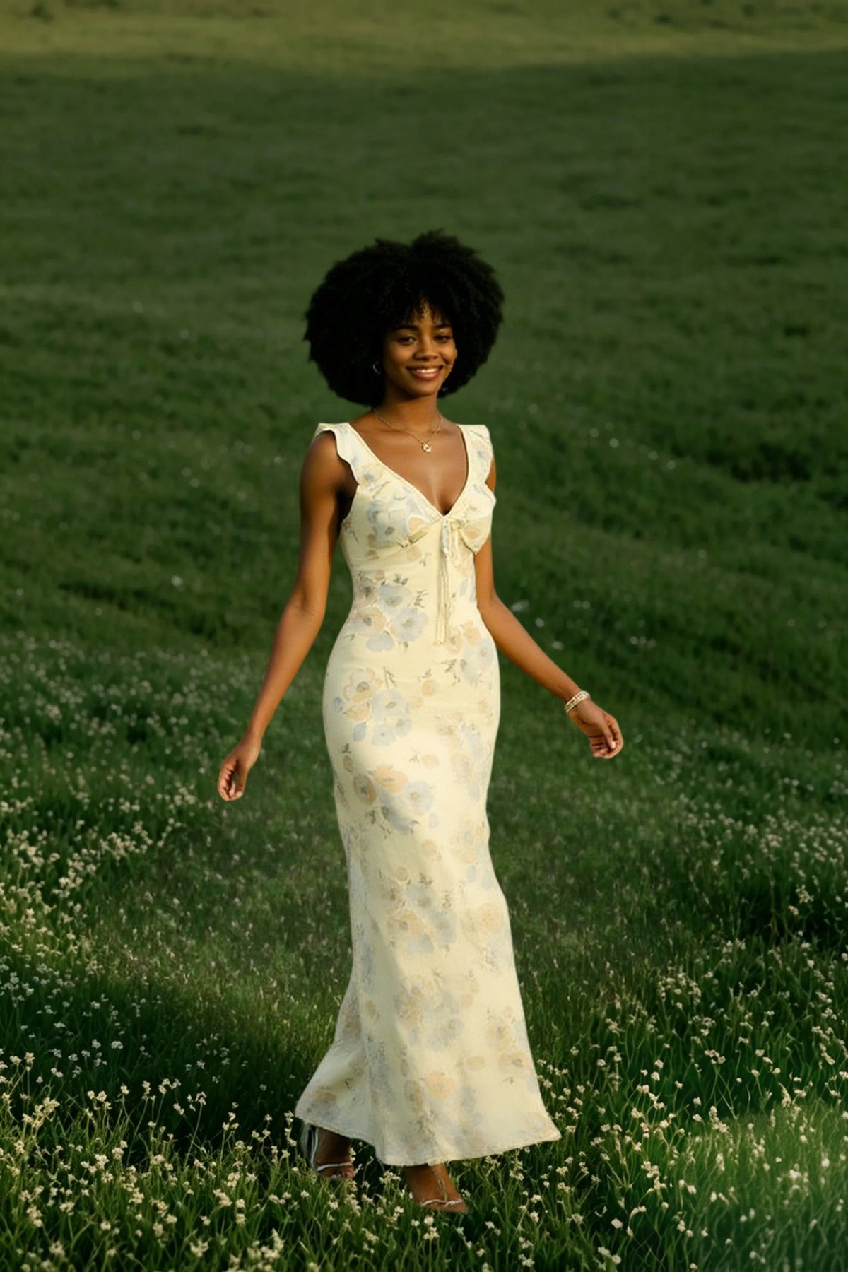 Ruffle Strap Tie Front Floral Print Maxi Dress