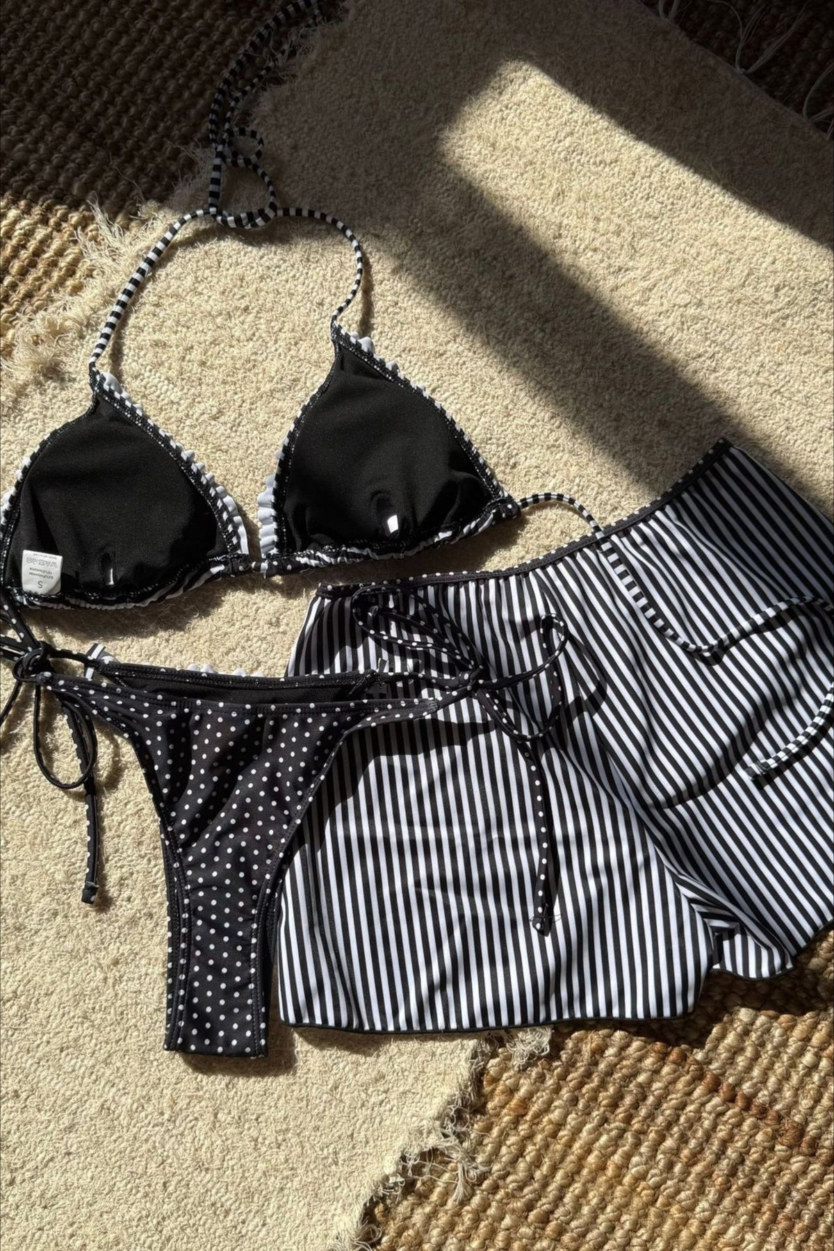 Colorblock Polka Dot Three Piece Swim Set