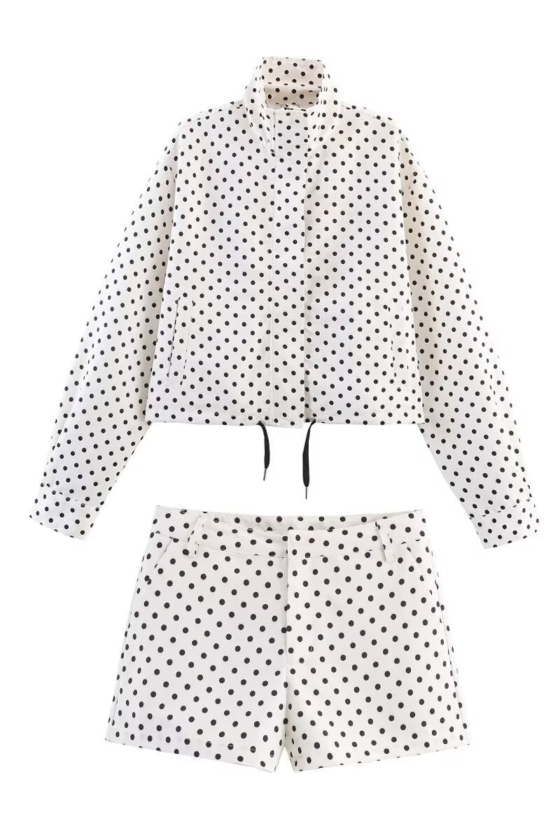 Polka Dot Jacket Shorts Two Piece Set