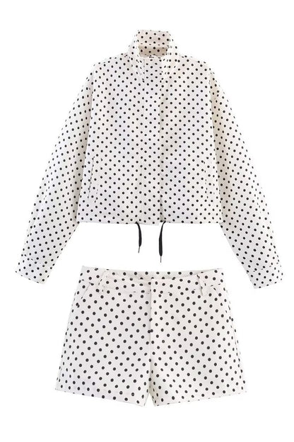 Polka Dot Jacket Shorts Two Piece Set