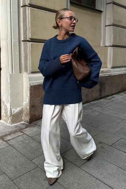 Casual Solid Color Pullover Sweater