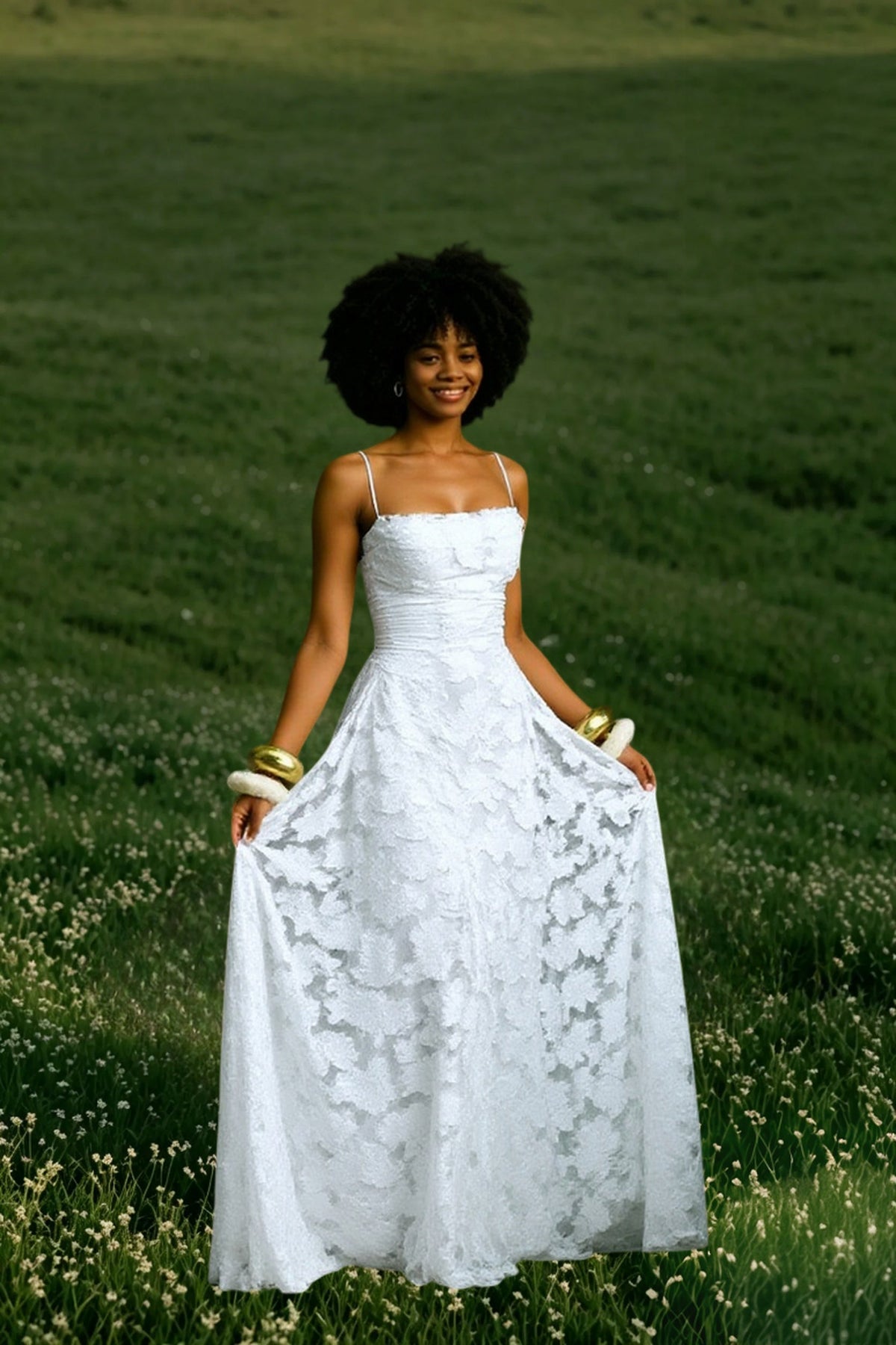 Spaghetti Strap Square Neck Floral Lace A-Line Floor Length Gown