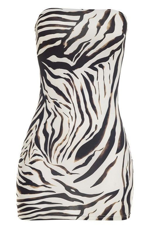 Zebra Print One Shoulder Skirt Set