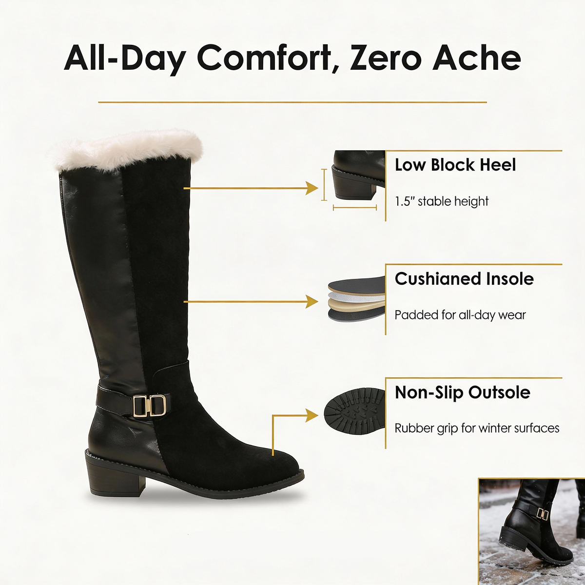 Women's fleece lined knee high winter boots