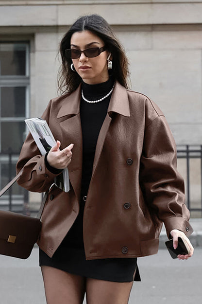 Vintage Brown Leather Blazer Coat