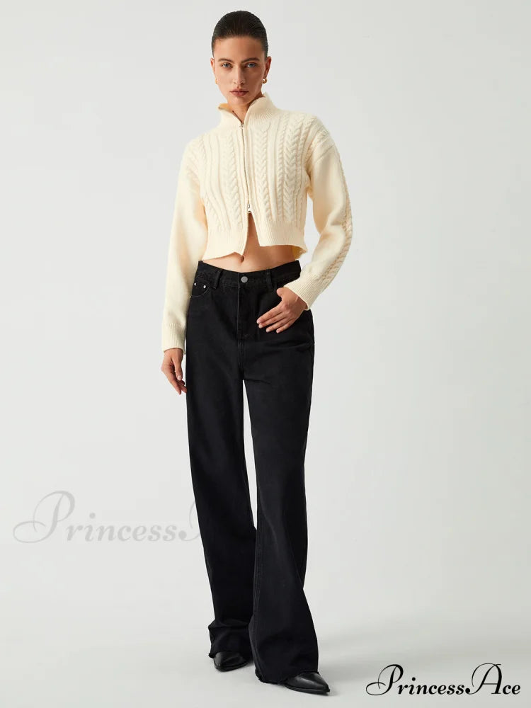 Cable Knit Two Trendy Way Zip Crop Cardigan