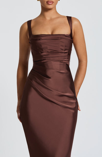 Square Neck Sleeveless Ruched Drape Column Maxi Dress
