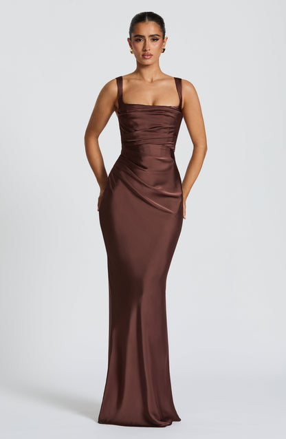 Square Neck Sleeveless Ruched Drape Column Maxi Dress
