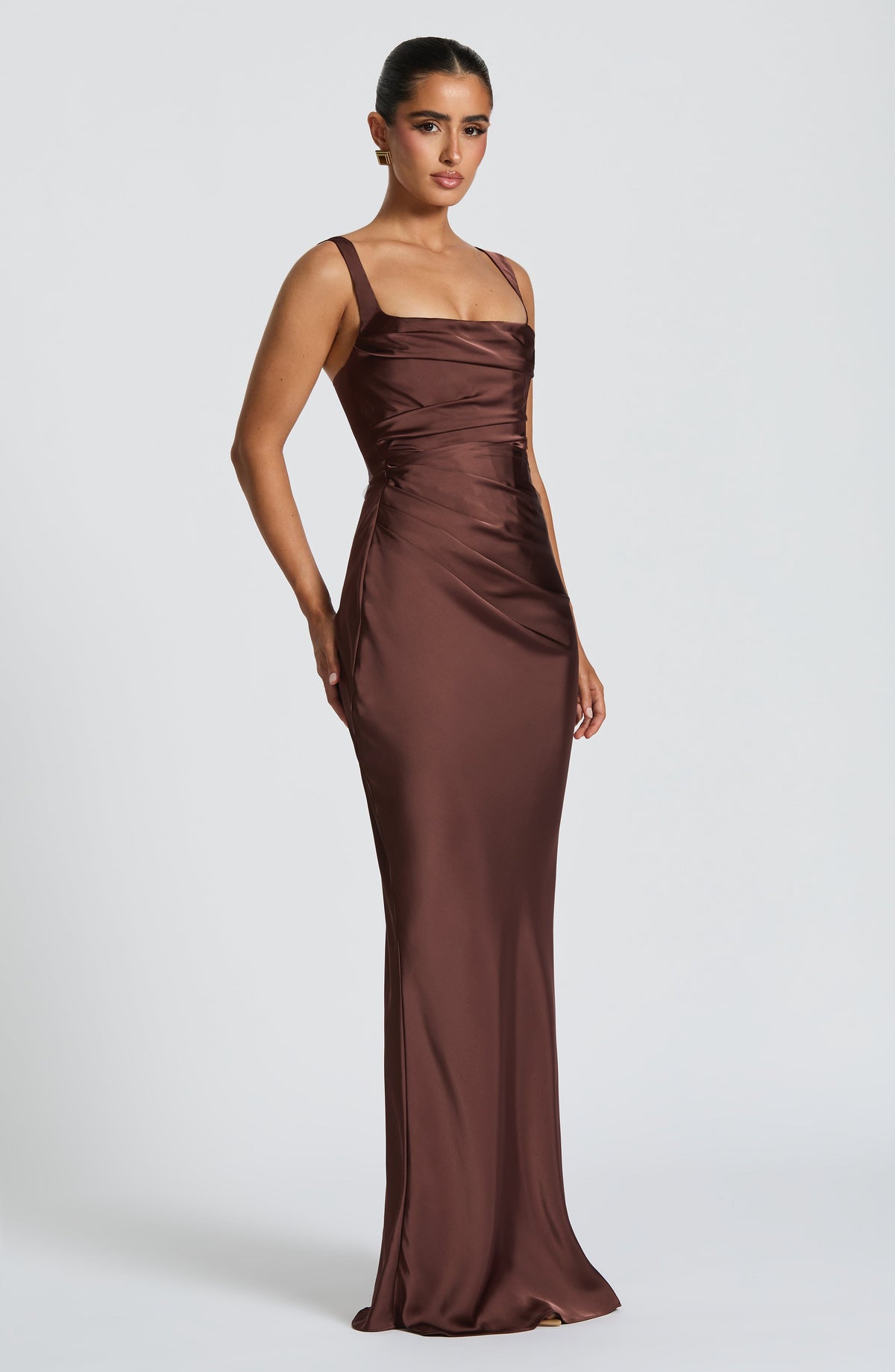 Square Neck Sleeveless Ruched Drape Column Maxi Dress