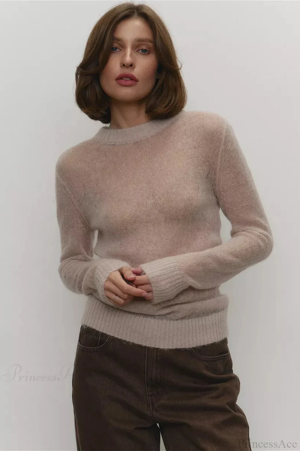 Candy Color Sheer Crew Neck Knit Sweater