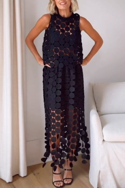 Casie See Through Circle Embroidery Round Neck Sleeveless Tank