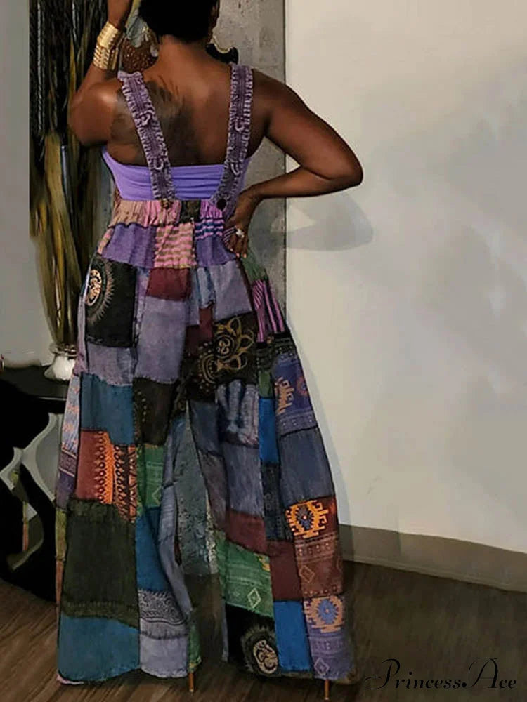Casual Map Print Trendy Spaghetti Strap Maxi Dress
