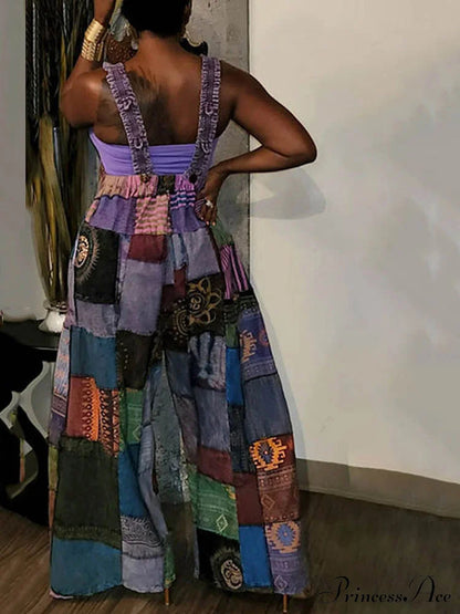 Casual Map Print Trendy Spaghetti Strap Maxi Dress