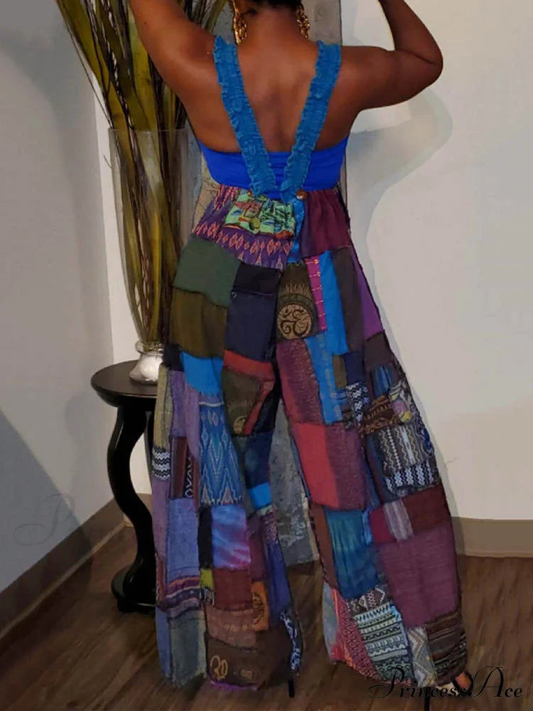 Casual Map Print Trendy Spaghetti Strap Maxi Dress